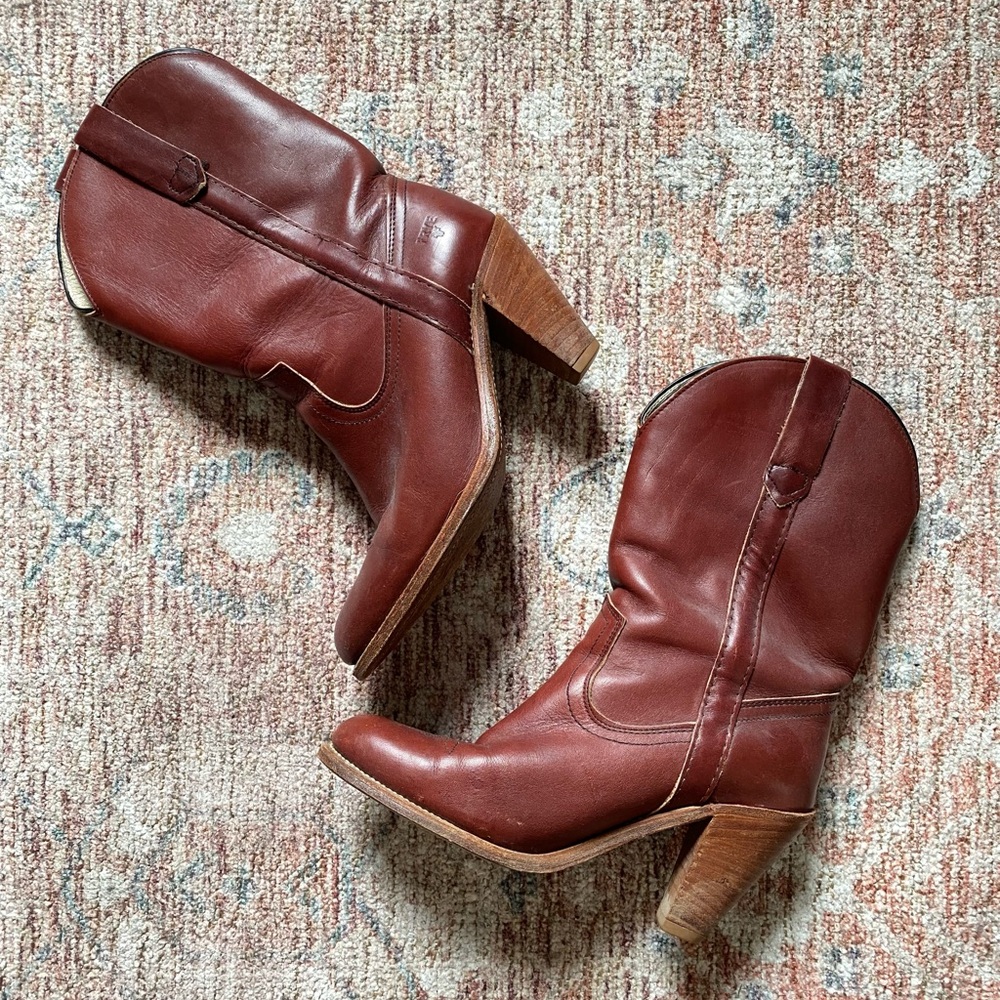 FRYE Leather Cowboy Boots - Red